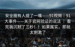 安全圈有人提了一嘴——91视频｜91大事件——关于官网验证的说法 ｜ 看完我沉默了三秒！！如果属实，那就太刺激了
