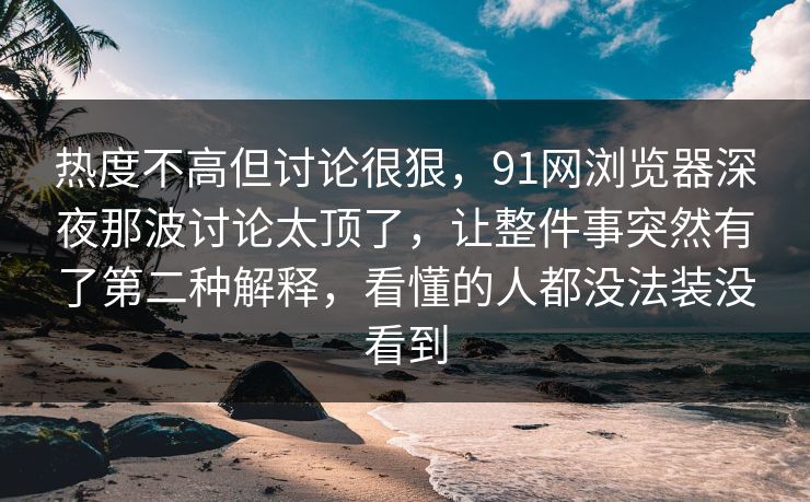 热度不高但讨论很狠，91网浏览器深夜那波讨论太顶了，让整件事突然有了第二种解释，看懂的人都没法装没看到-第1张图片-麻豆传媒资源聚合中心