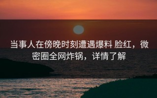当事人在傍晚时刻遭遇爆料 脸红，微密圈全网炸锅，详情了解
