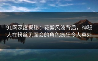 91网深度揭秘：花絮风波背后，神秘人在粉丝见面会的角色疯狂令人意外