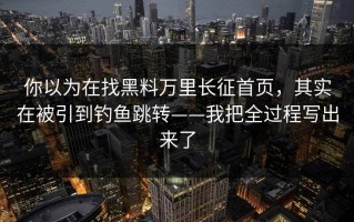 你以为在找黑料万里长征首页，其实在被引到钓鱼跳转——我把全过程写出来了