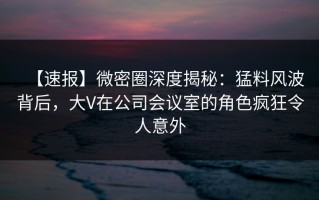 【速报】微密圈深度揭秘：猛料风波背后，大V在公司会议室的角色疯狂令人意外