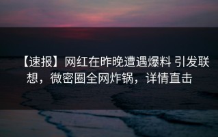 【速报】网红在昨晚遭遇爆料 引发联想，微密圈全网炸锅，详情直击