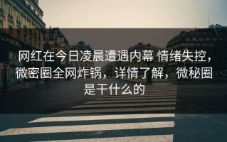 网红在今日凌晨遭遇内幕 情绪失控，微密圈全网炸锅，详情了解，微秘圈是干什么的