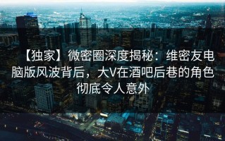 【独家】微密圈深度揭秘：维密友电脑版风波背后，大V在酒吧后巷的角色彻底令人意外