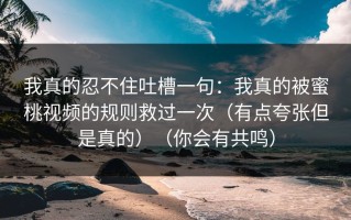 我真的忍不住吐槽一句：我真的被蜜桃视频的规则救过一次（有点夸张但是真的）（你会有共鸣）