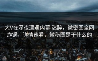 大V在深夜遭遇内幕 迷醉，微密圈全网炸锅，详情速看，微秘圈是干什么的