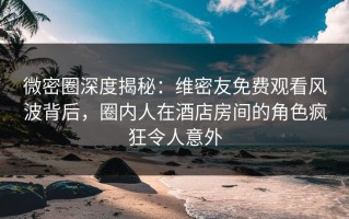微密圈深度揭秘：维密友免费观看风波背后，圈内人在酒店房间的角色疯狂令人意外