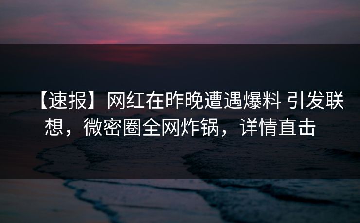 【速报】网红在昨晚遭遇爆料 引发联想，微密圈全网炸锅，详情直击-第1张图片-麻豆传媒资源聚合中心