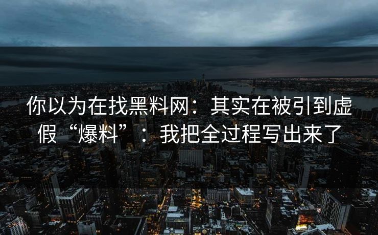 你以为在找黑料网：其实在被引到虚假“爆料”：我把全过程写出来了